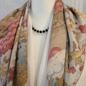 Women's scarf square pink floral birds